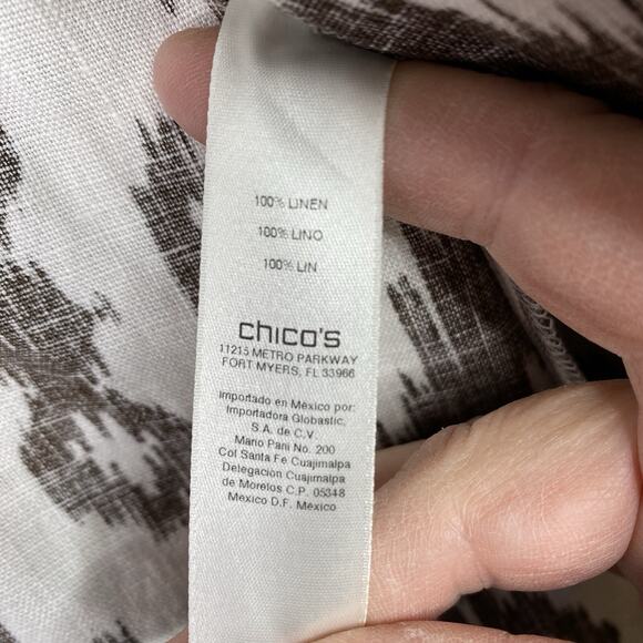 Chico's Womens Cardigan Top Sz 2 L 12 Brown White Open Front Tribal 3/4 Sleeve - Picture 4 of 11